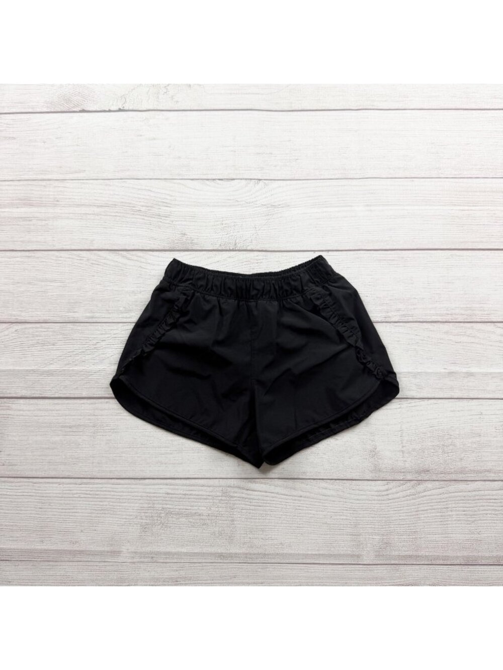 Yogalicious Black Ruffle Trim Athletic Shorts Lightweight Polyester Blend S 7-8